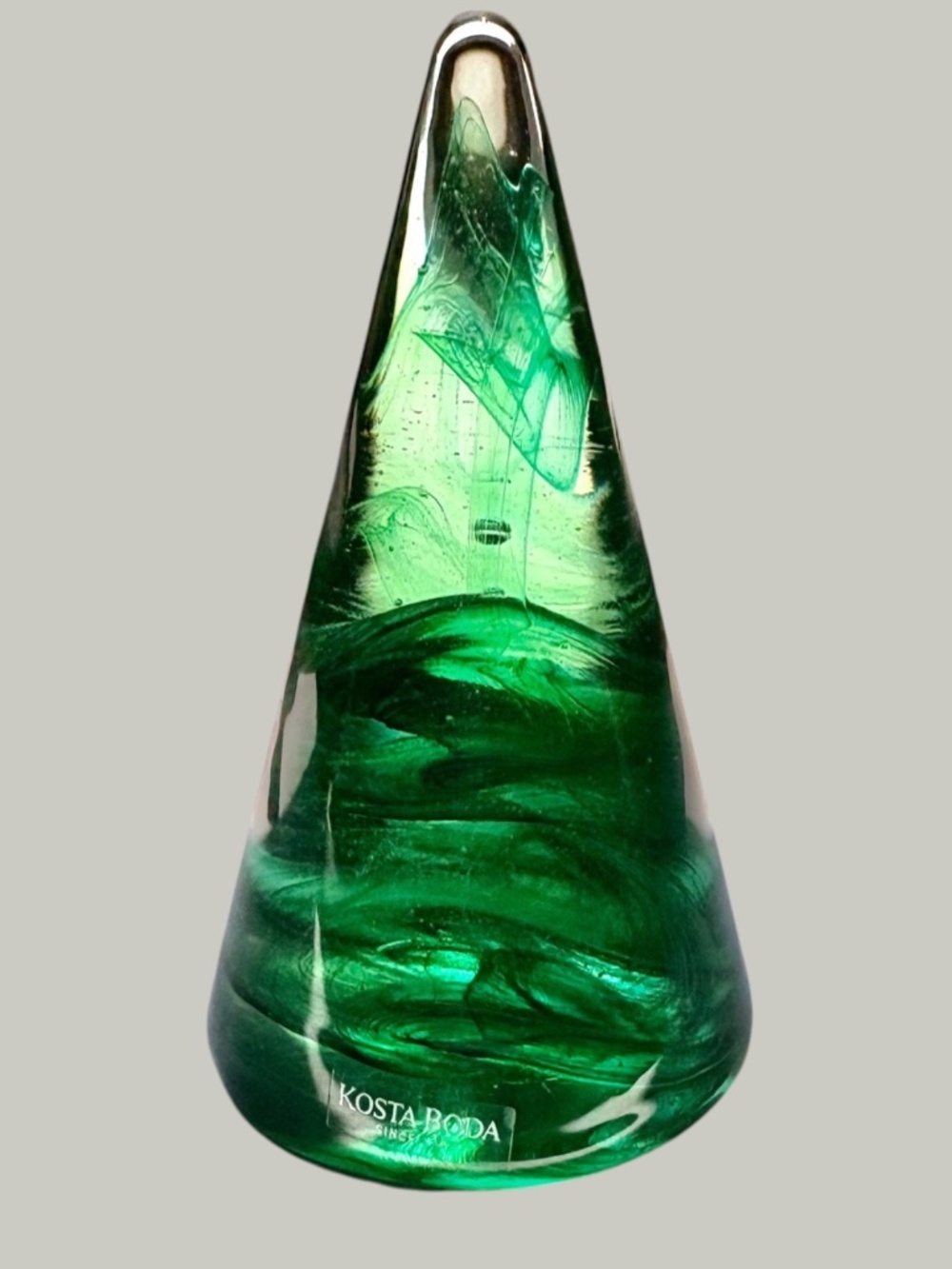 Kosta Boda Sweden Green Art Glass Tree Sculpture Paperweight 5" Original Label